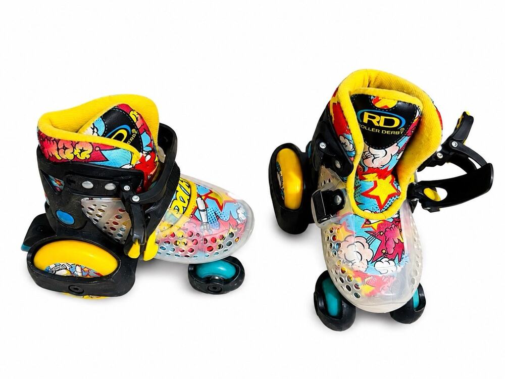 Roller Derby Roll Fun Comic Adjustable Beginner Skates Youth Size 7-11 EUC